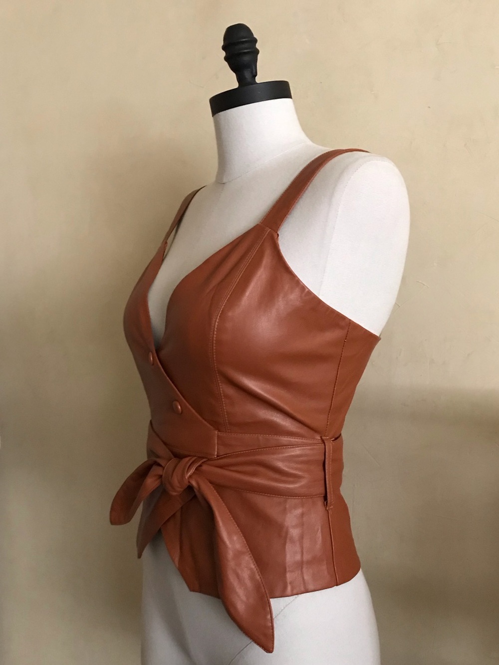 Rust Brown Vegan Leather Tie-Waist Top - Picture 3 of 9